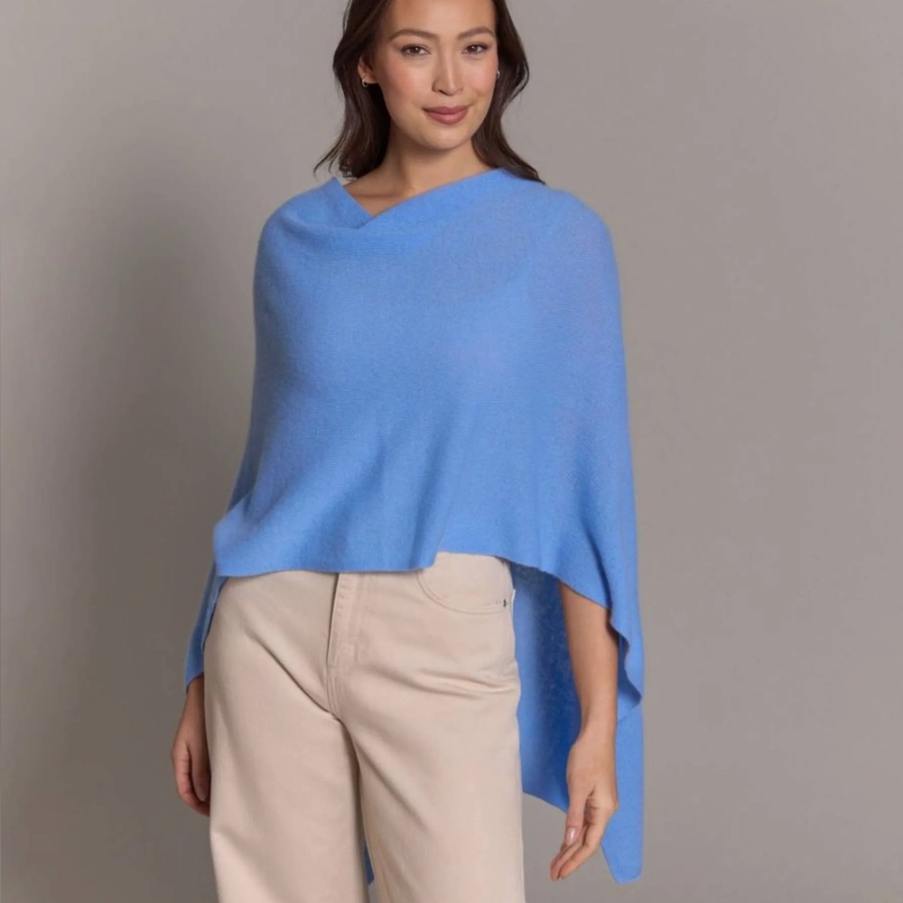 Alashan Cashmere 100% Cashmere Dress Topper Light Blue Wrap Poncho